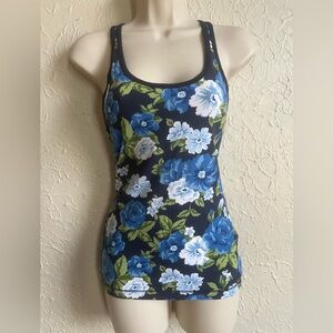 Y2K Abercrombie & Fitch Blue and Green long Floral Tank Top with logo detail